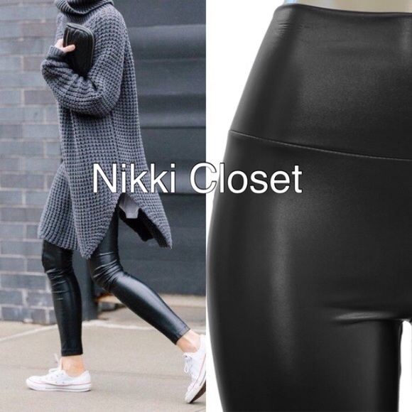 Black Faux Leather Legging High Rise Waisted - Picture 2 of 3